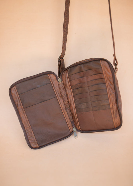 The Real McCaul Shoulder Bags The Darren Man Bag - Cowhide - Premium Marble Brown Australian Made Australian Owned Large Men's Organiser Man Bag Leather Made In Australia