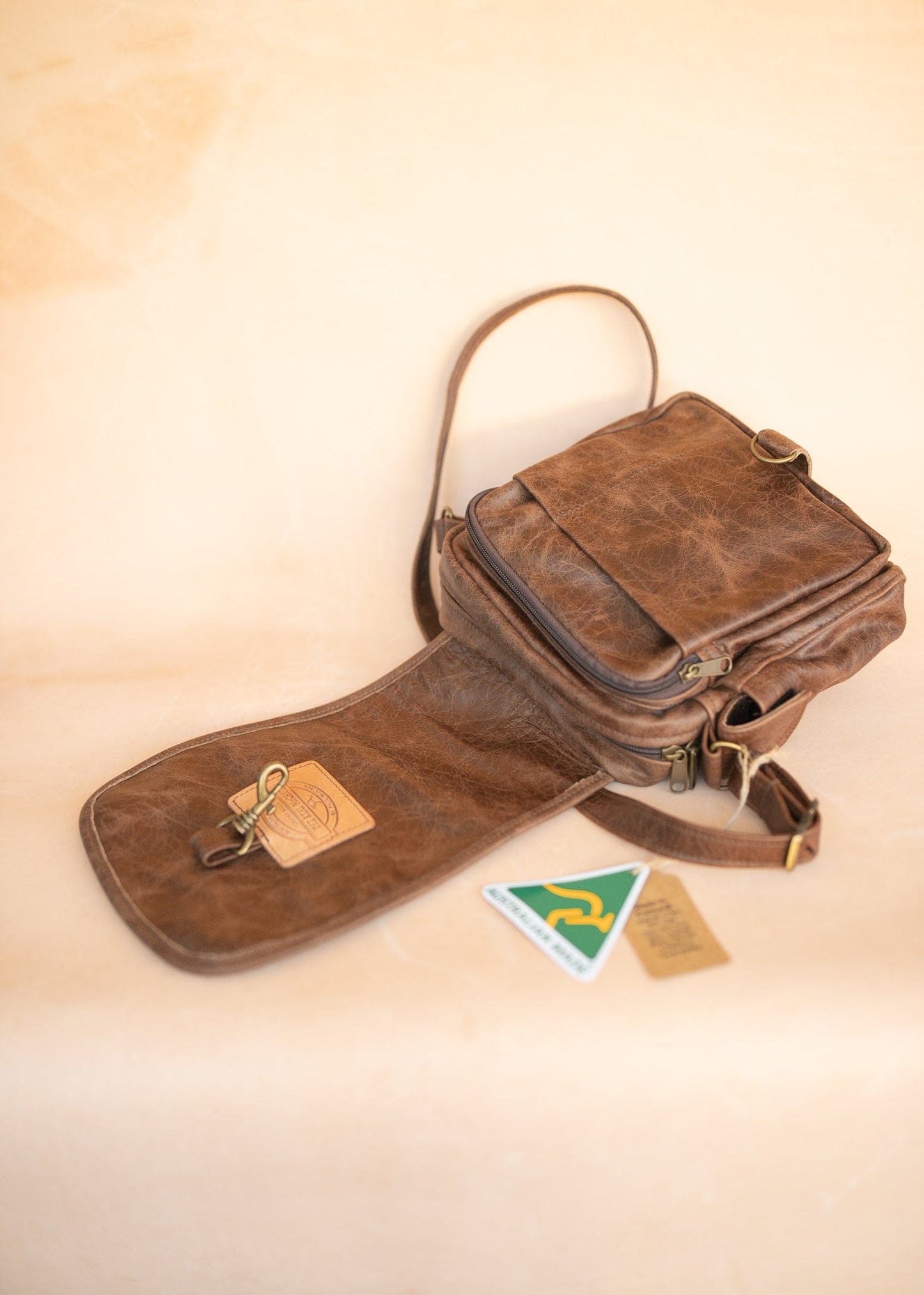 The Real McCaul Shoulder Bags The Pat Manbag - Cowhide - Premium Marble Brown Australian Made Australian Owned Australian Made Leather Manbag in Kangaroo or Cowhide Leather