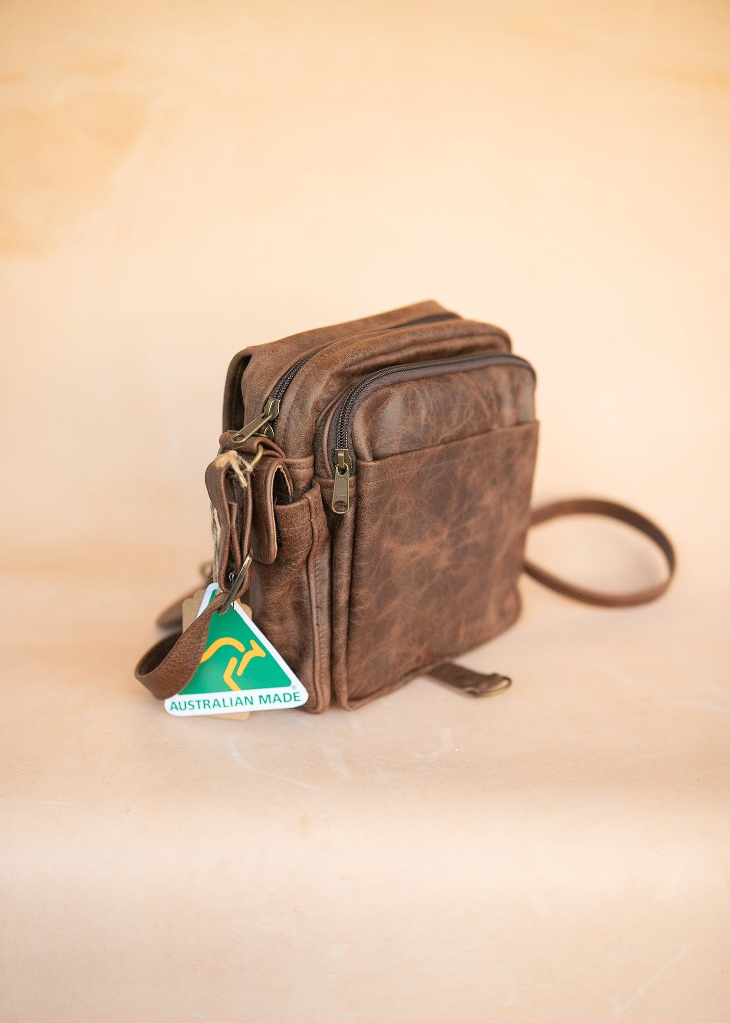 The Real McCaul Shoulder Bags The Pat Manbag - Cowhide - Premium Marble Brown Australian Made Australian Owned Australian Made Leather Manbag in Kangaroo or Cowhide Leather