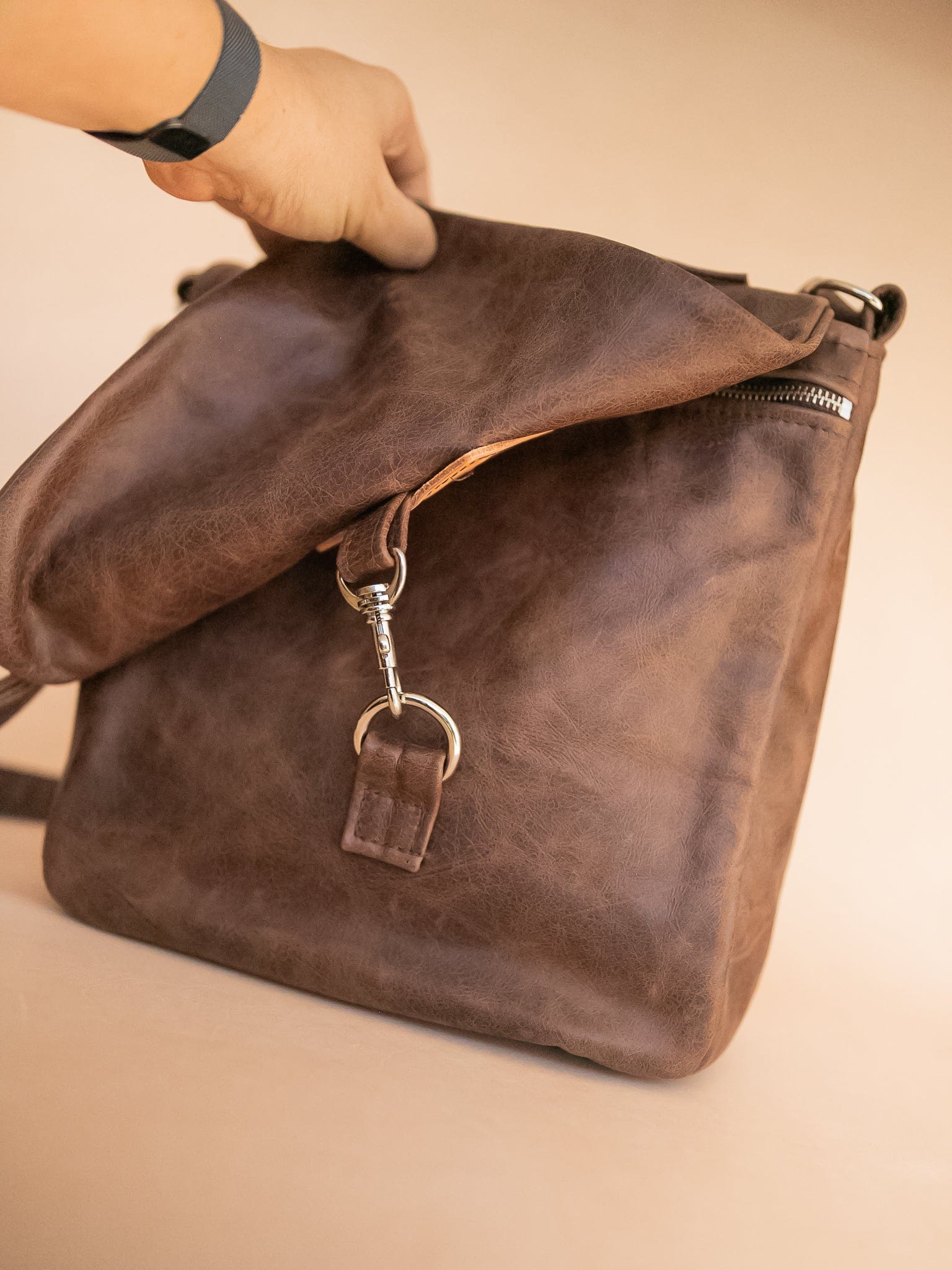 The Real McCaul Shoulder Bags Universal Satchel Bag - Medium Vertical - Cowhide - Marble Brown Australian Made Australian Owned Leather Satchel Bag- Australian Made in Kangaroo and Cowhide Leather