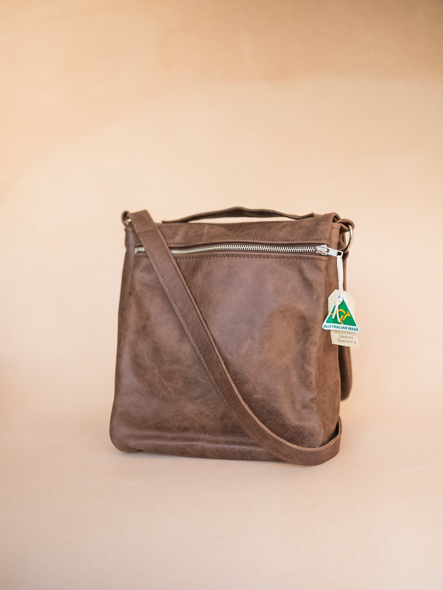 The Real McCaul Shoulder Bags Universal Satchel Bag - Medium Vertical - Cowhide - Marble Brown Australian Made Australian Owned Leather Satchel Bag- Australian Made in Kangaroo and Cowhide Leather
