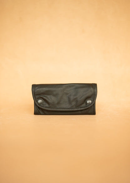 The Real McCaul Tobacco Pouches Black Tri Fold Tobacco Pouch - Cowhide Australian Made Australian Owned Leather Tobacco Pouch Australian Made Kangaroo & Cowhide Leather