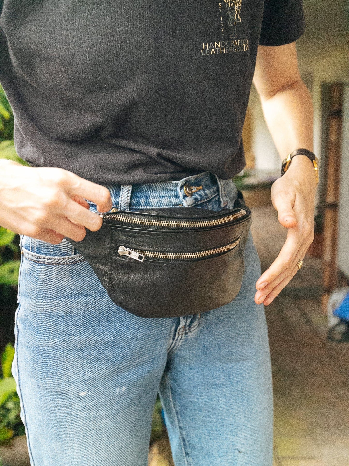 The Real McCaul Travel Bag Classic Bum Bag - Small - Kangaroo Australian Made Australian Owned Leather Bum Bag Handmade in Australia Kangaroo & Cowhide 