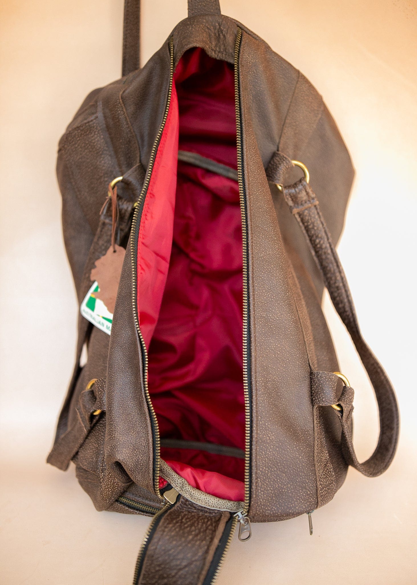 The Real McCaul Travel Bag Classic Overnight Travel Bag - Cowhide - Mottle Brown Australian Made Australian Owned Large Overnight Travel Duffel Bag Leather Made in Australia