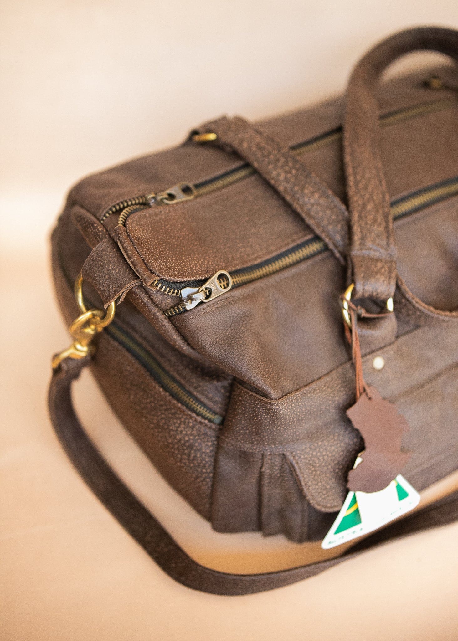 The Real McCaul Travel Bag Classic Overnight Travel Bag - Cowhide - Mottle Brown Australian Made Australian Owned Large Overnight Travel Duffel Bag Leather Made in Australia