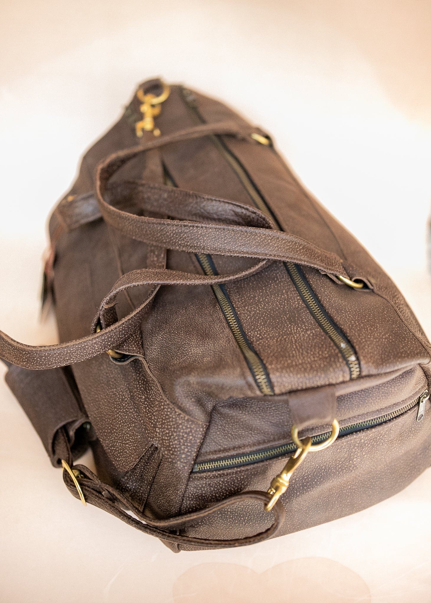 The Real McCaul Travel Bag Classic Overnight Travel Bag - Cowhide - Mottle Brown Australian Made Australian Owned Large Overnight Travel Duffel Bag Leather Made in Australia
