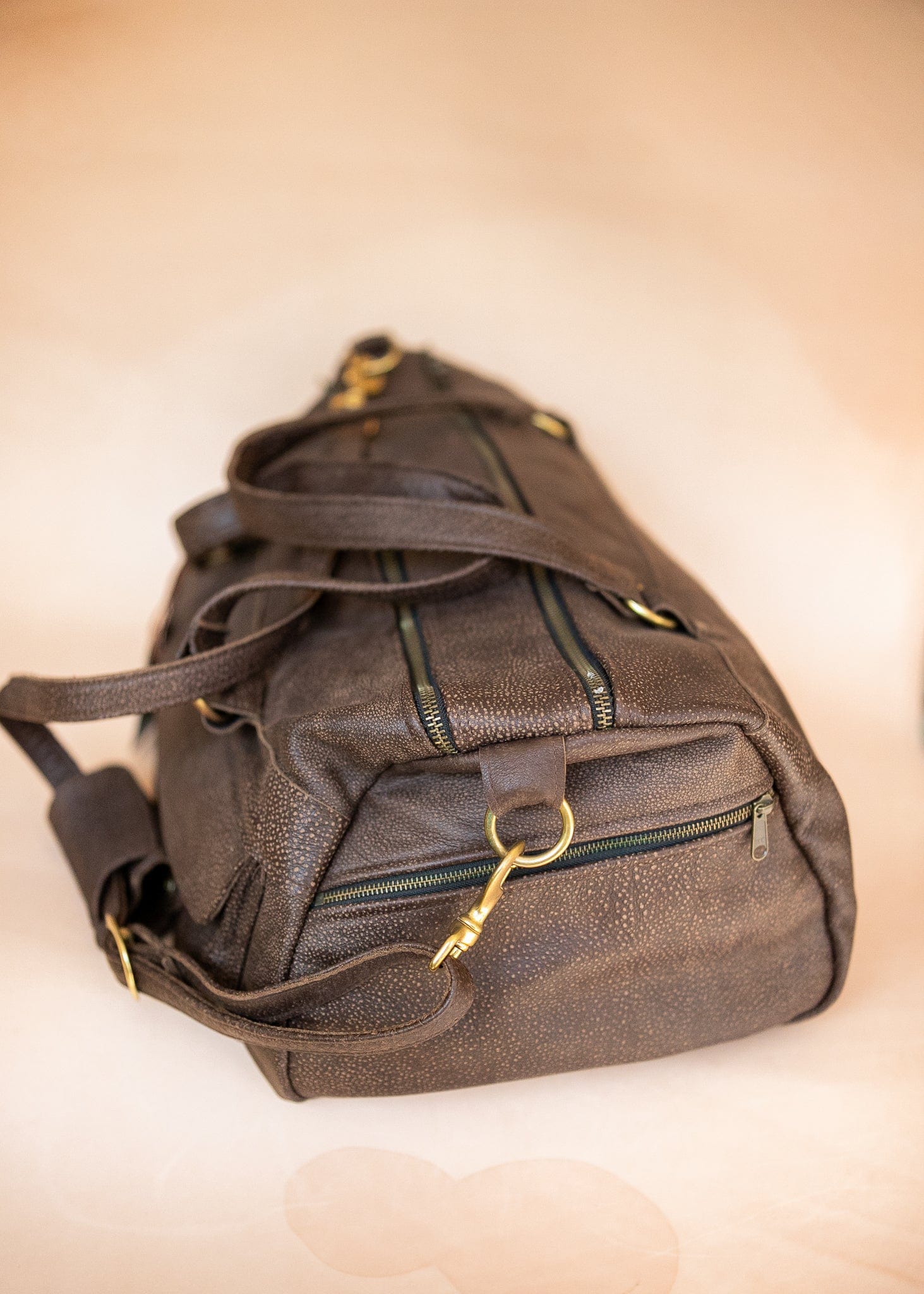 The Real McCaul Travel Bag Classic Overnight Travel Bag - Cowhide - Mottle Brown Australian Made Australian Owned Large Overnight Travel Duffel Bag Leather Made in Australia