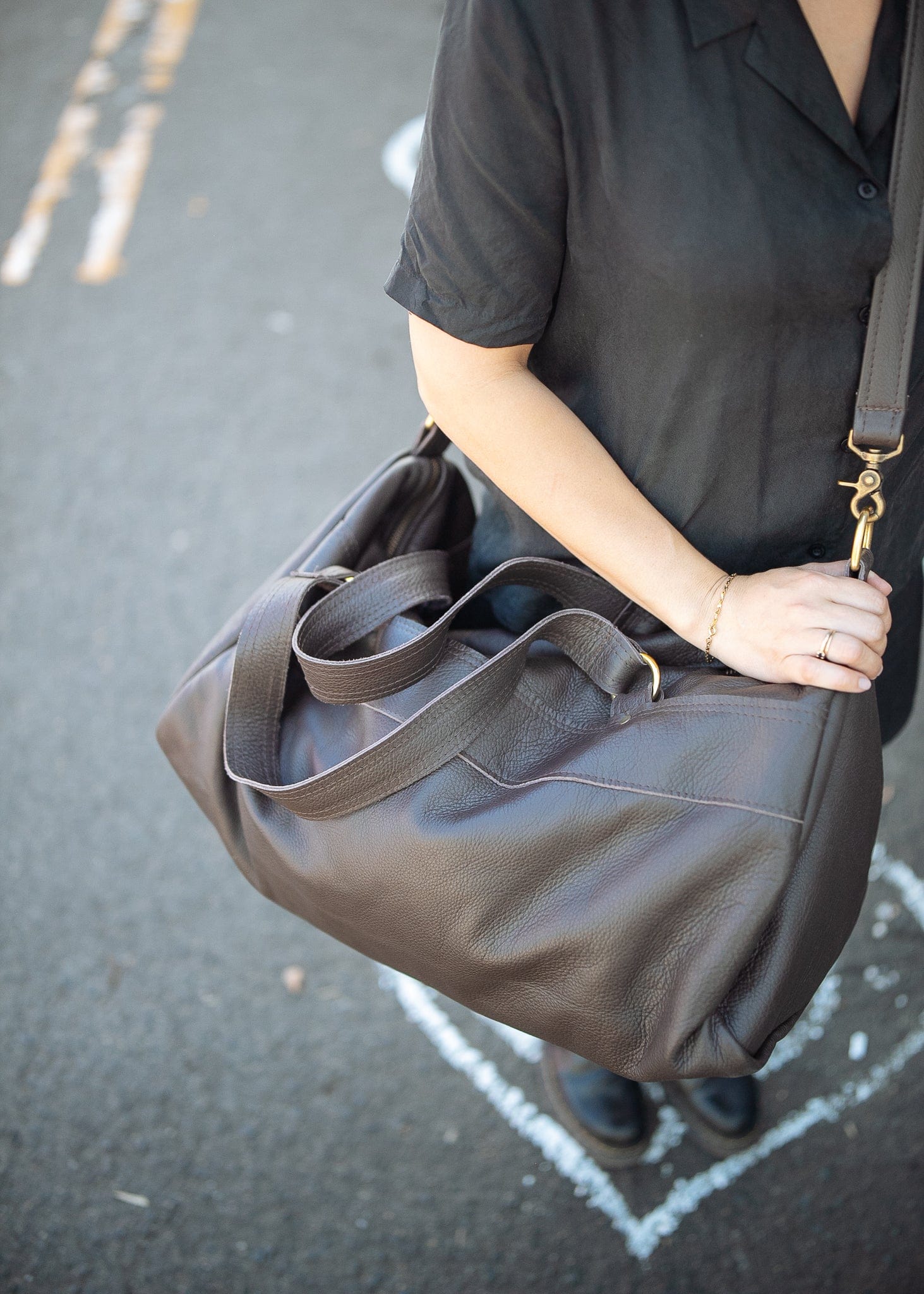The Real McCaul Travel Bag Duffel Carry All Bag - Cowhide - Dark Brown Australian Made Australian Owned Large Overnight Travel Duffel Bag Leather Made in Australia