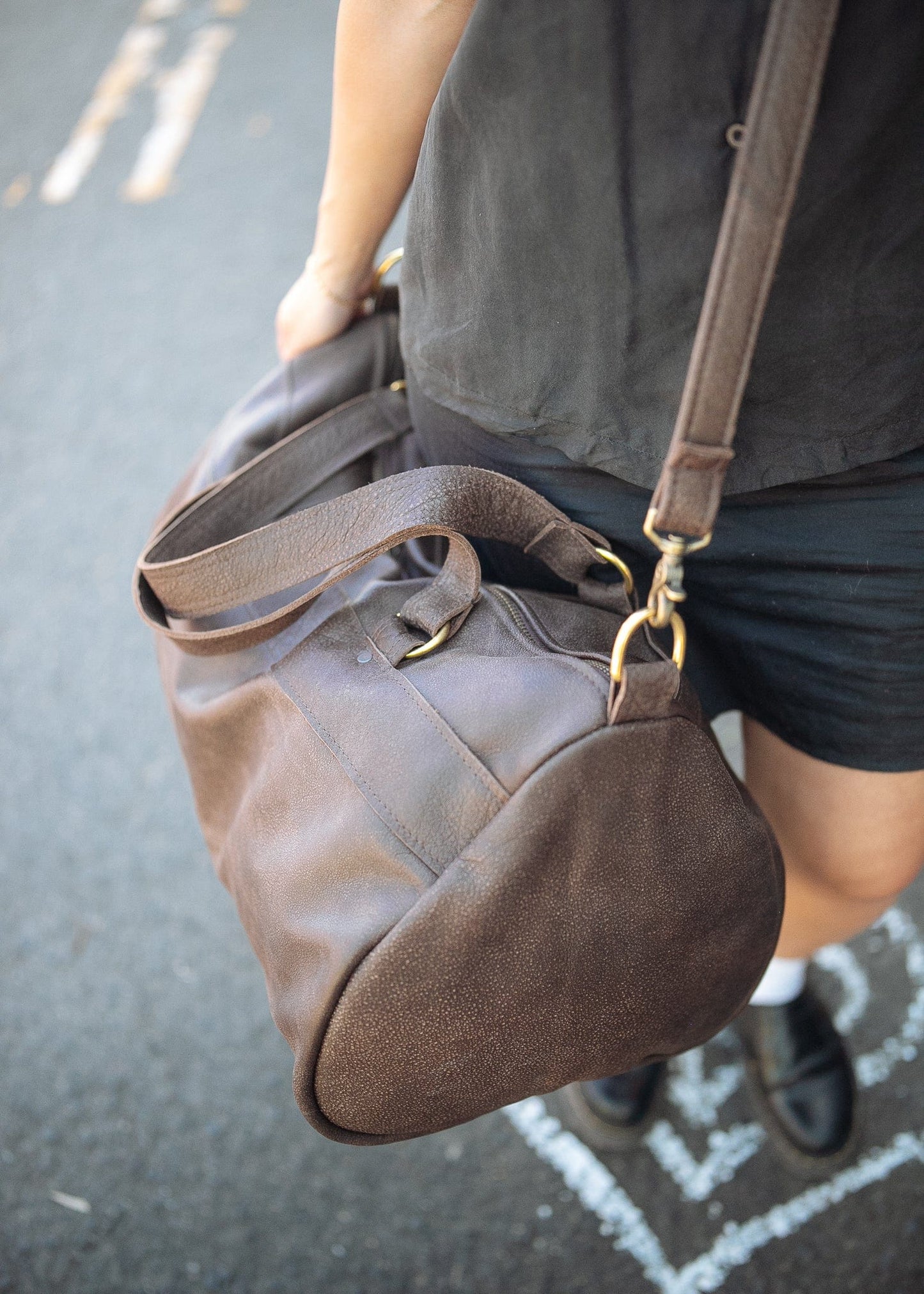 The Real McCaul Travel Bag Duffel Carry All Bag - Cowhide - Mottle Brown Australian Made Australian Owned Large Overnight Travel Duffel Bag Leather Made in Australia