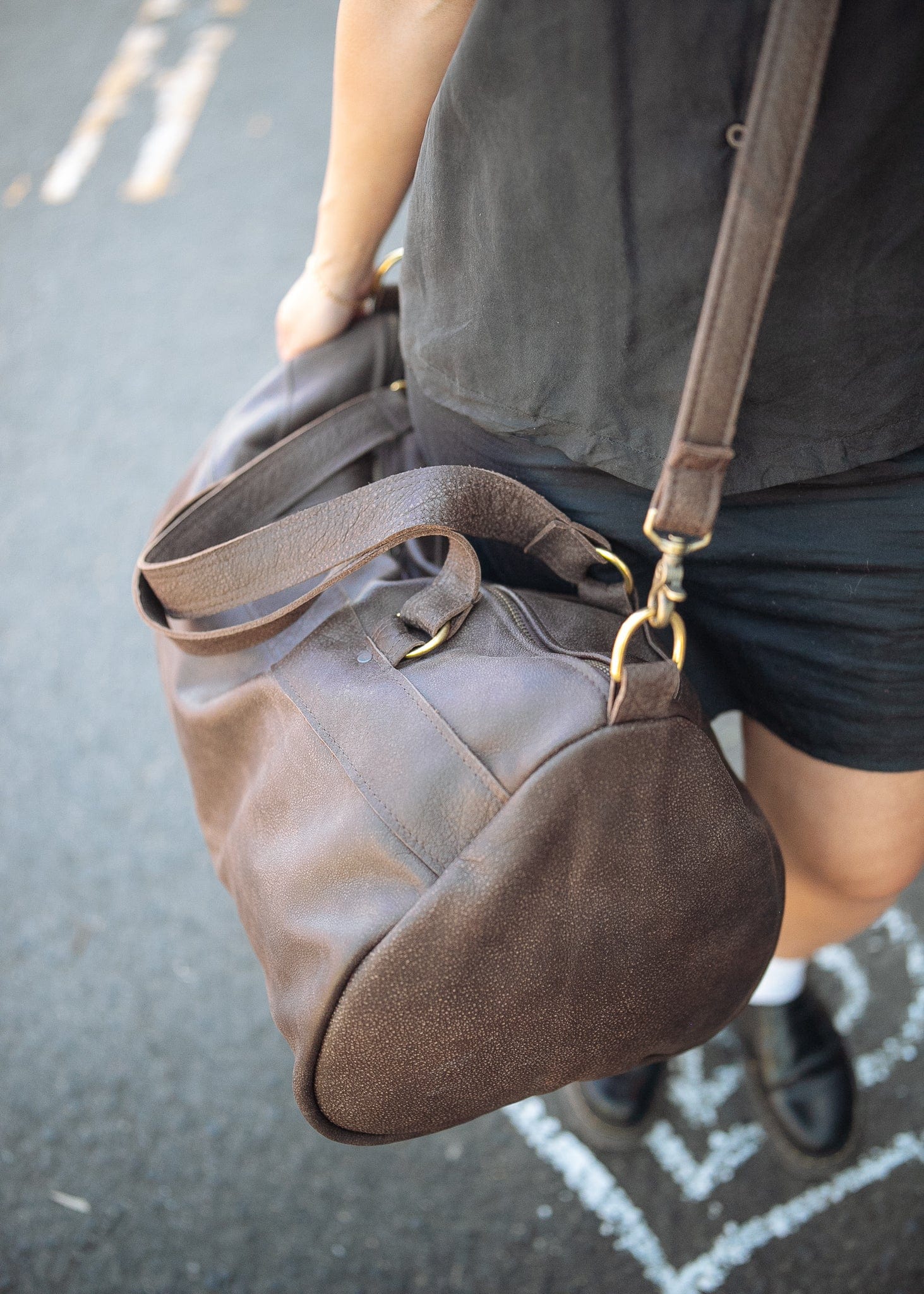 The Real McCaul Travel Bag Duffel Carry All Bag - Cowhide - Mottle Brown Australian Made Australian Owned Large Overnight Travel Duffel Bag Leather Made in Australia