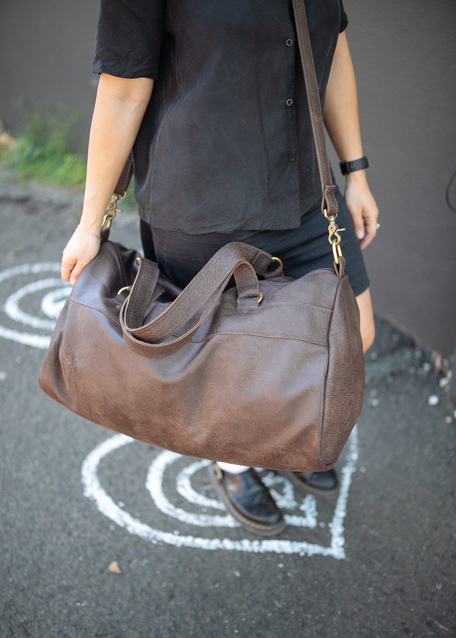 The Real McCaul Travel Bag Duffel Carry All Bag - Cowhide - Mottle Brown Australian Made Australian Owned Large Overnight Travel Duffel Bag Leather Made in Australia