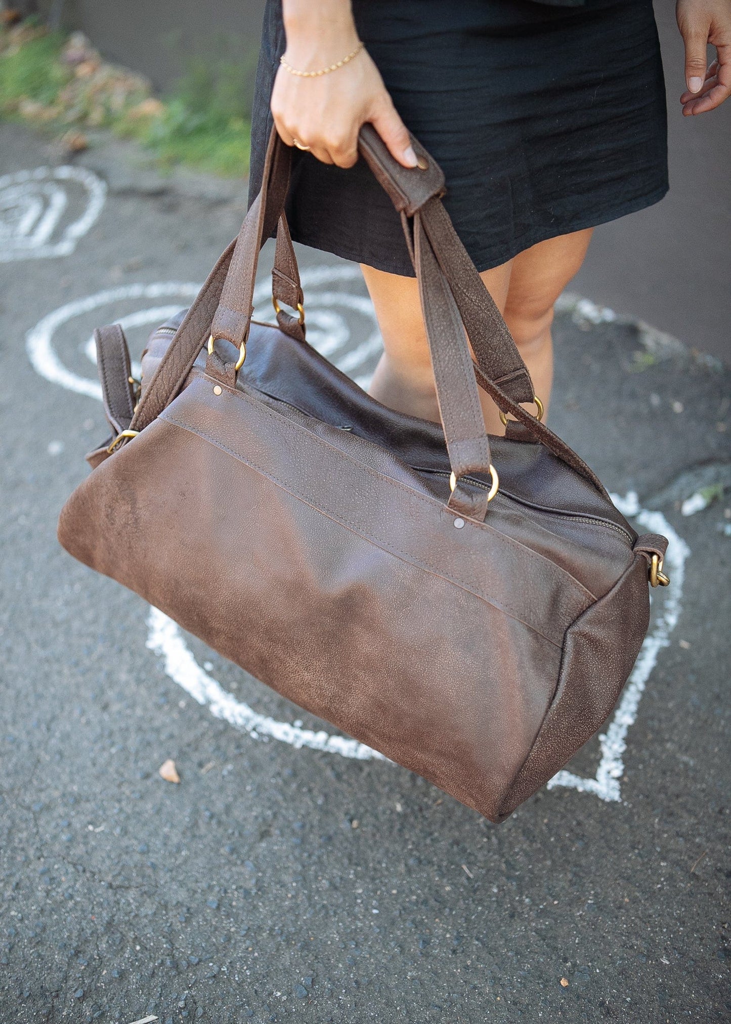 The Real McCaul Travel Bag Duffel Carry All Bag - Cowhide - Mottle Brown Australian Made Australian Owned Large Overnight Travel Duffel Bag Leather Made in Australia