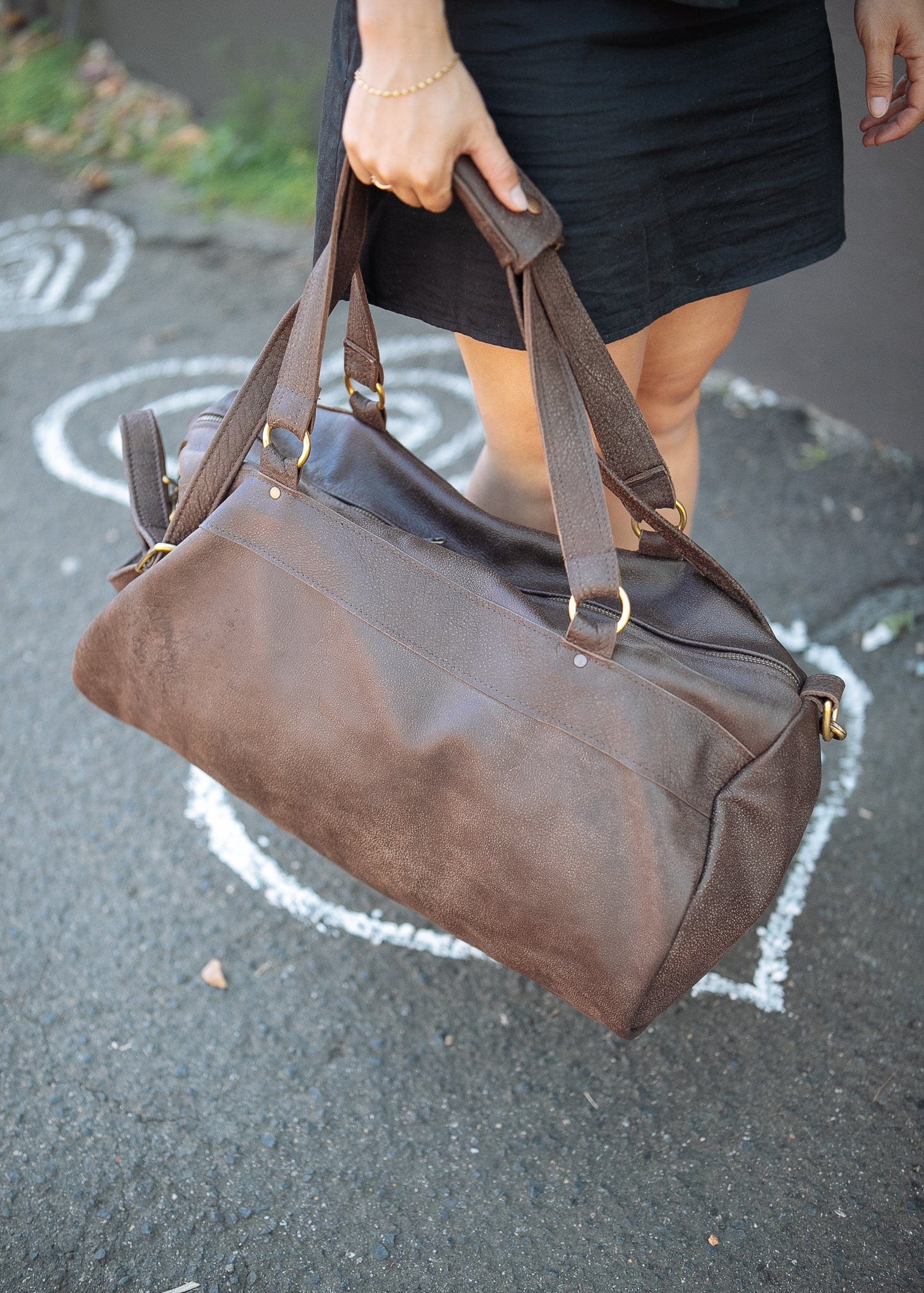 The Real McCaul Travel Bag Duffel Carry All Bag - Cowhide - Mottle Brown Australian Made Australian Owned Large Overnight Travel Duffel Bag Leather Made in Australia