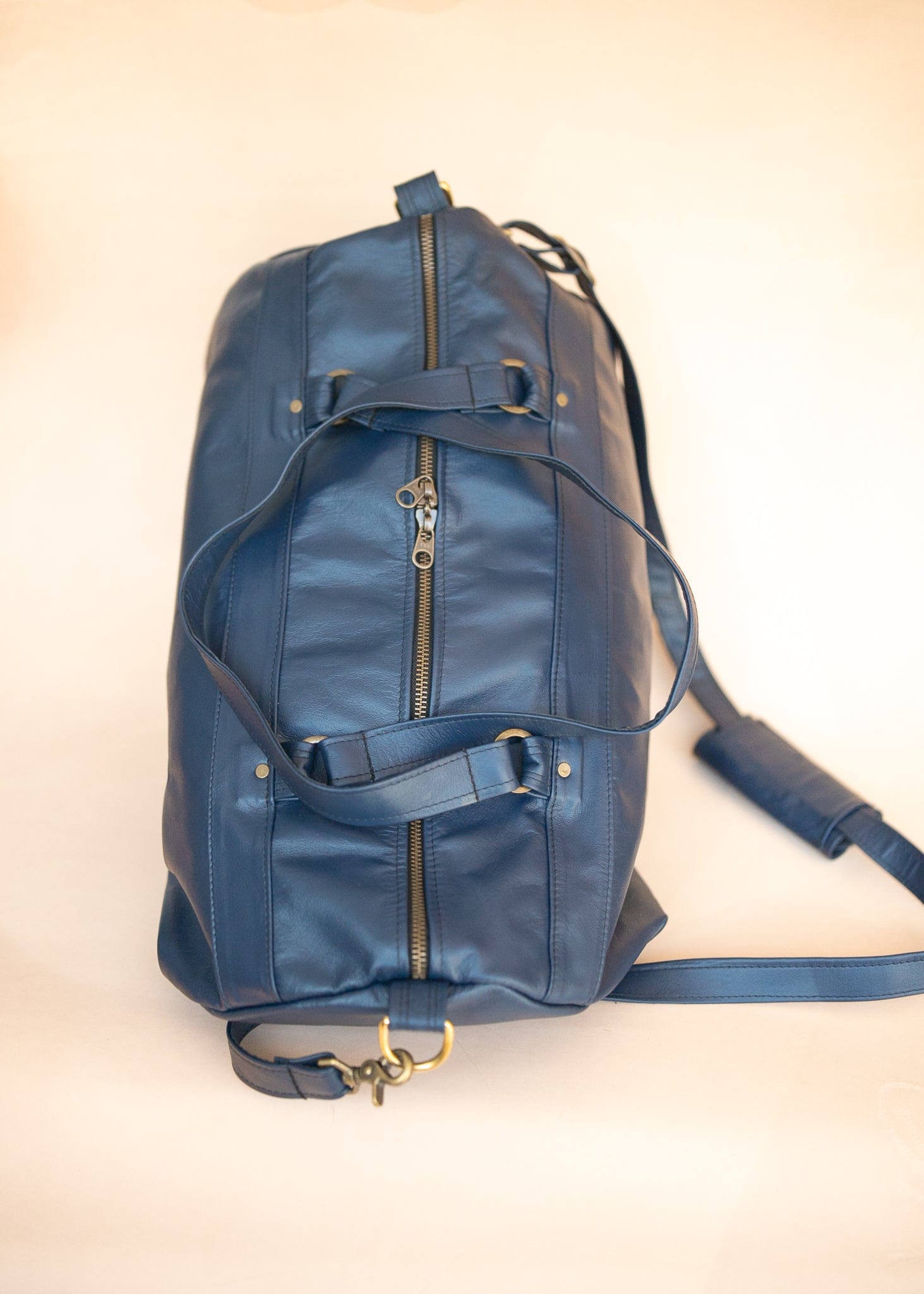 The Real McCaul Travel Bag Duffel Carry All Bag - Kangaroo - Blue Australian Made Australian Owned Large Overnight Travel Duffel Bag Kangaroo Leather Made in Australia