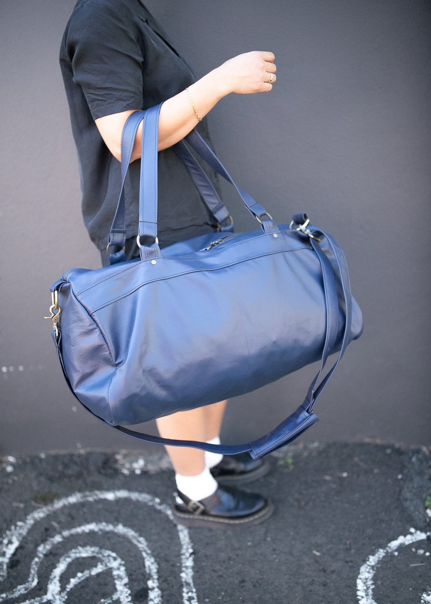 The Real McCaul Travel Bag Duffel Carry All Bag - Kangaroo - Blue Australian Made Australian Owned Large Overnight Travel Duffel Bag Kangaroo Leather Made in Australia