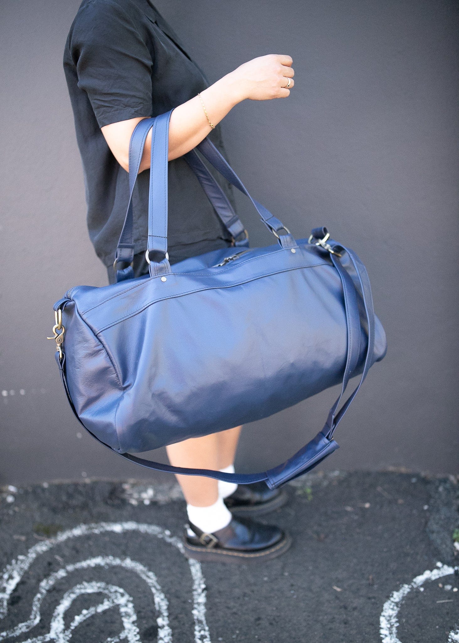 The Real McCaul Travel Bag Duffel Carry All Bag - Kangaroo - Blue Australian Made Australian Owned Large Overnight Travel Duffel Bag Kangaroo Leather Made in Australia
