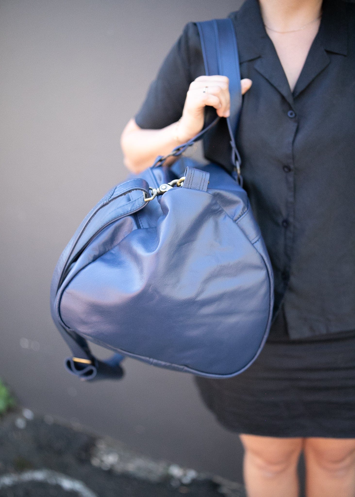The Real McCaul Travel Bag Duffel Carry All Bag - Kangaroo - Blue Australian Made Australian Owned Large Overnight Travel Duffel Bag Kangaroo Leather Made in Australia