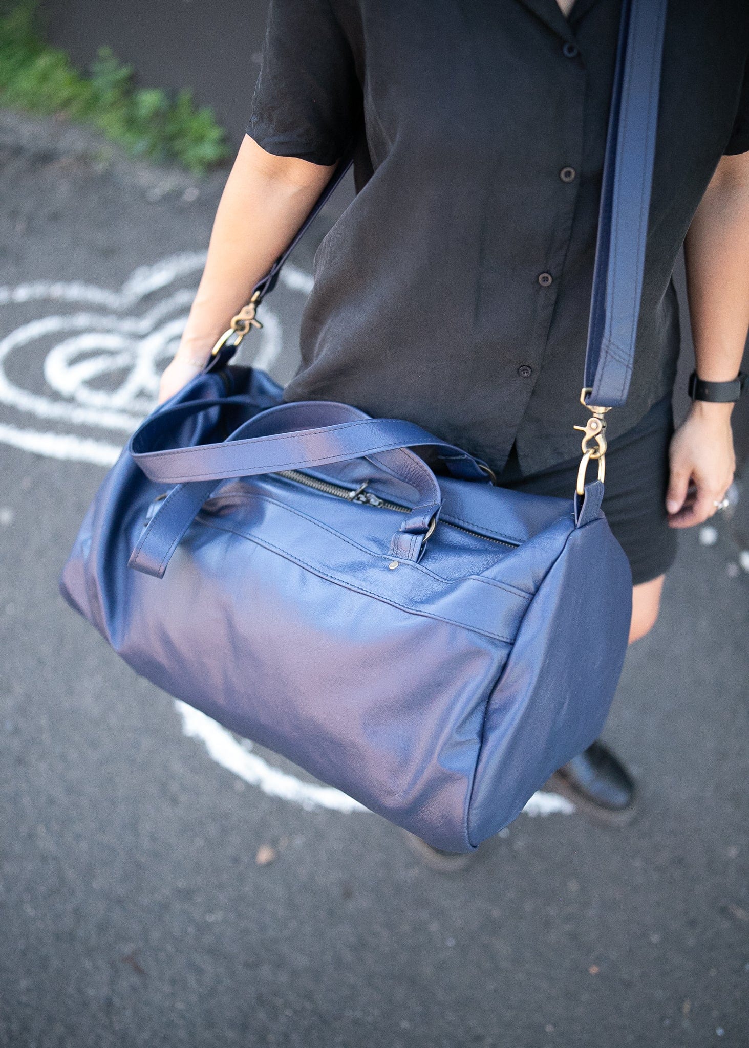 The Real McCaul Travel Bag Duffel Carry All Bag - Kangaroo - Blue Australian Made Australian Owned Large Overnight Travel Duffel Bag Kangaroo Leather Made in Australia