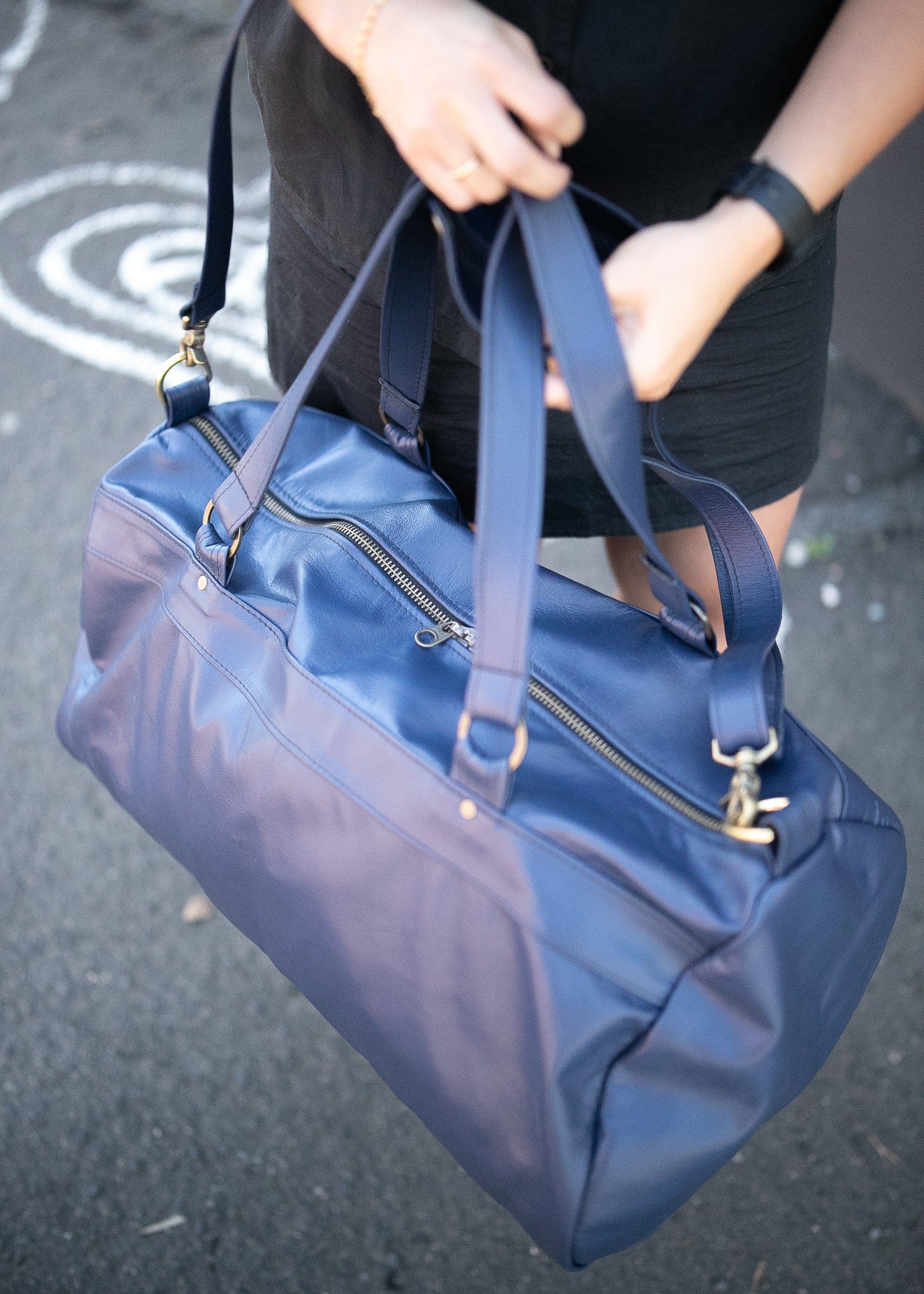 The Real McCaul Travel Bag Duffel Carry All Bag - Kangaroo - Blue Australian Made Australian Owned Large Overnight Travel Duffel Bag Kangaroo Leather Made in Australia