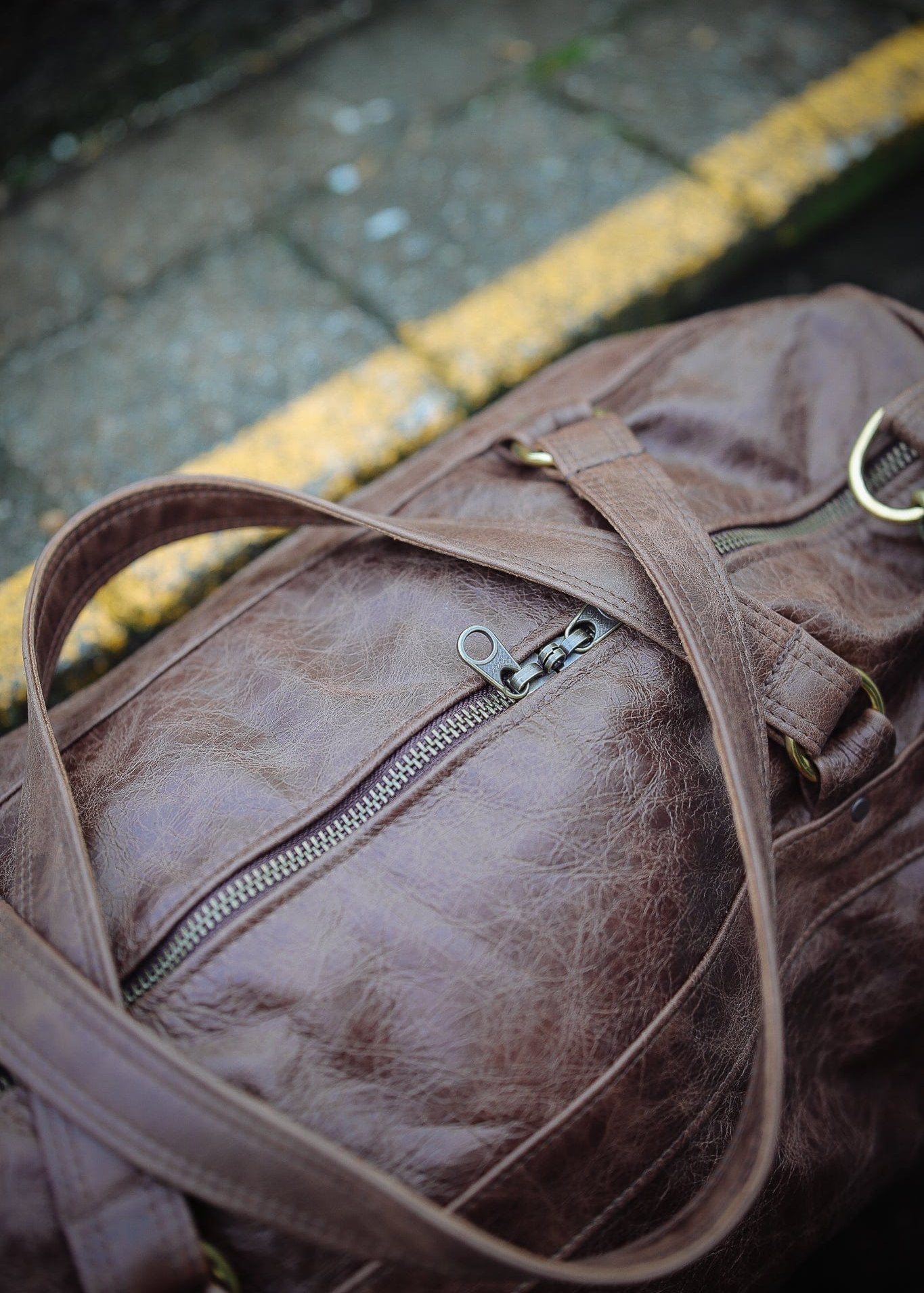 The Real McCaul Travel Bag Premium Brown Marble Duffel Carry All Bag - Cowhide Australian Made Australian Owned Large Overnight Travel Duffel Bag Leather Made in Australia
