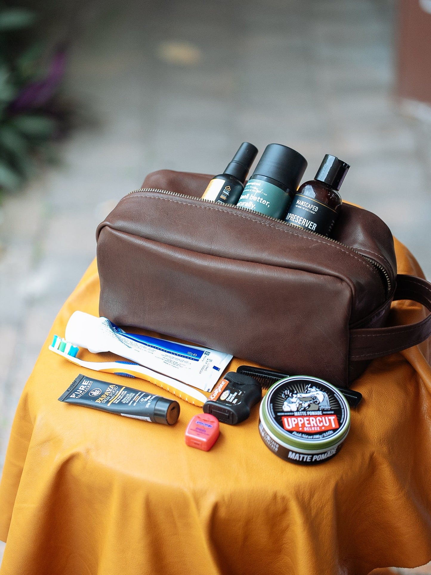 The Real McCaul Apparel & Accessories Toiletry Bathroom Bag - Cowhide Australian Made Australian Owned Leather Australian Made Toiletry Dopp Kit Shaving Bathroom Bag - Cowhide - Men's Gifts