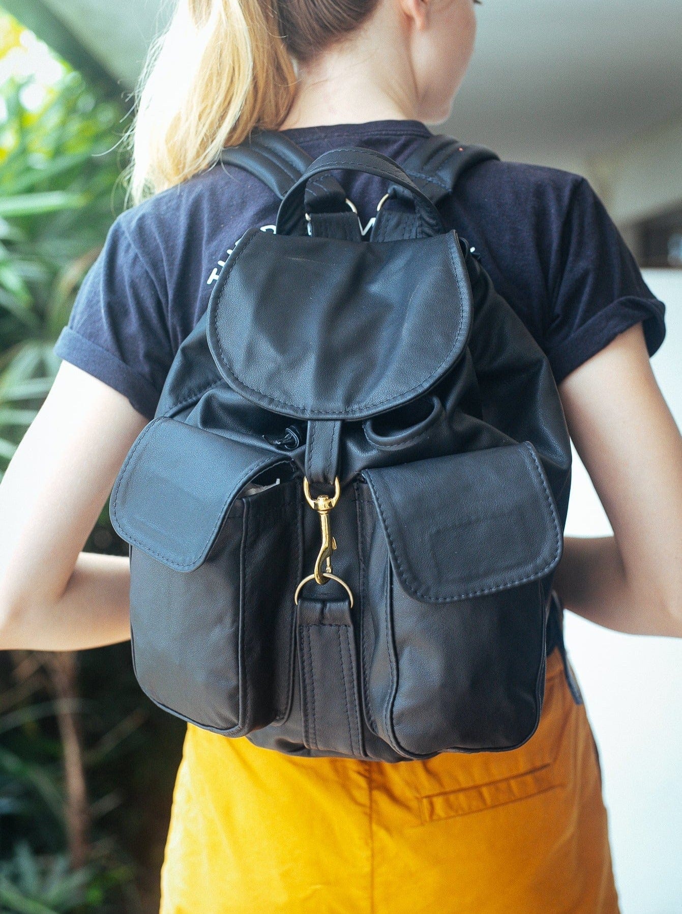 The Real McCaul Back Packs Black Pocket Backpack - Medium - Cowhide Australian Made Australian Owned Medium Pocket Leather Backpack- Made in Australia 