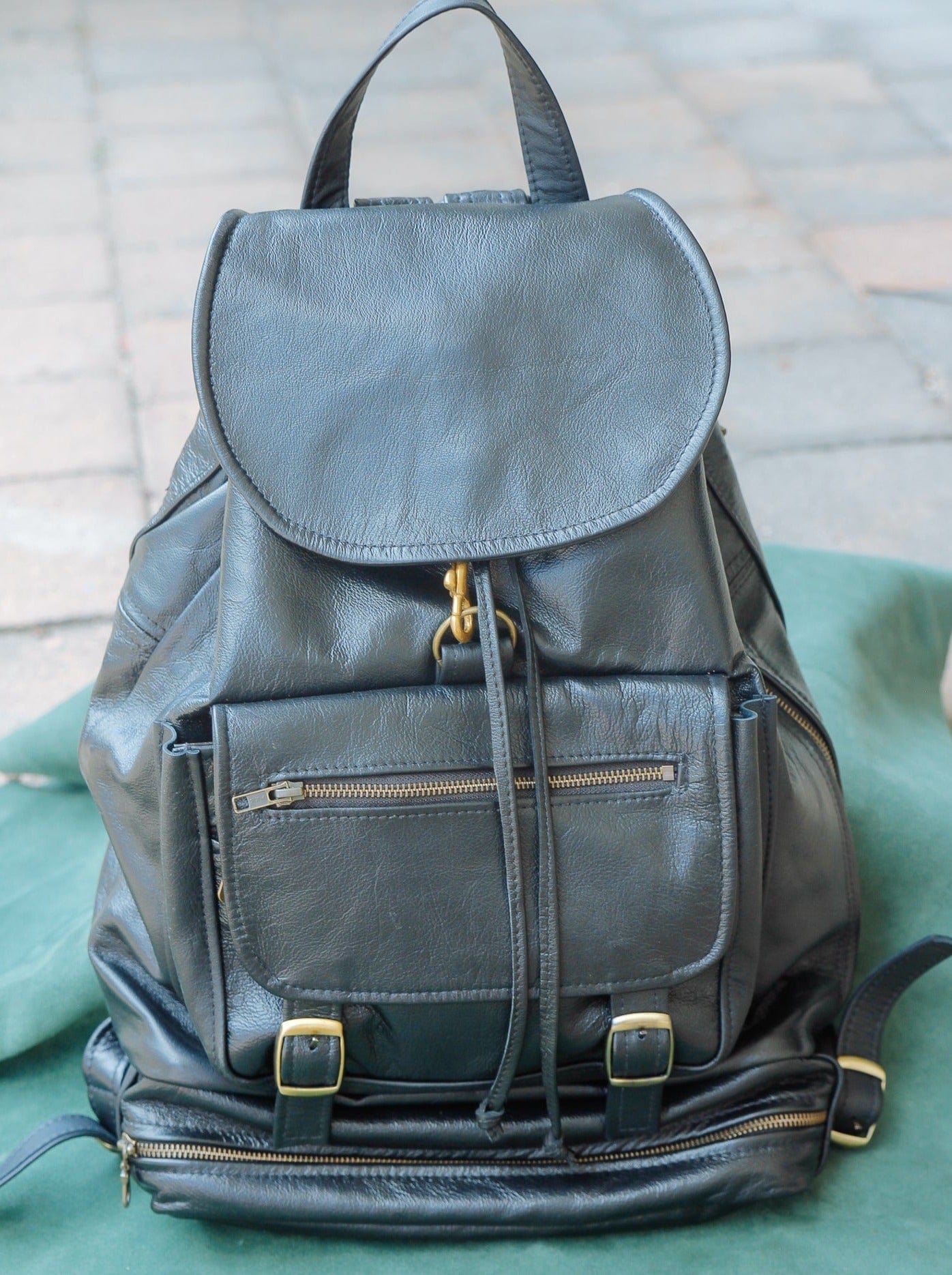 The Real McCaul Back Packs Black Shiny Large Deluxe Travel Laptop Backpack - Kangaroo Australian Made Australian Owned Leather Laptop/Travel Backpack Handmade in Australia- Kangaroo & Cowhide Leather