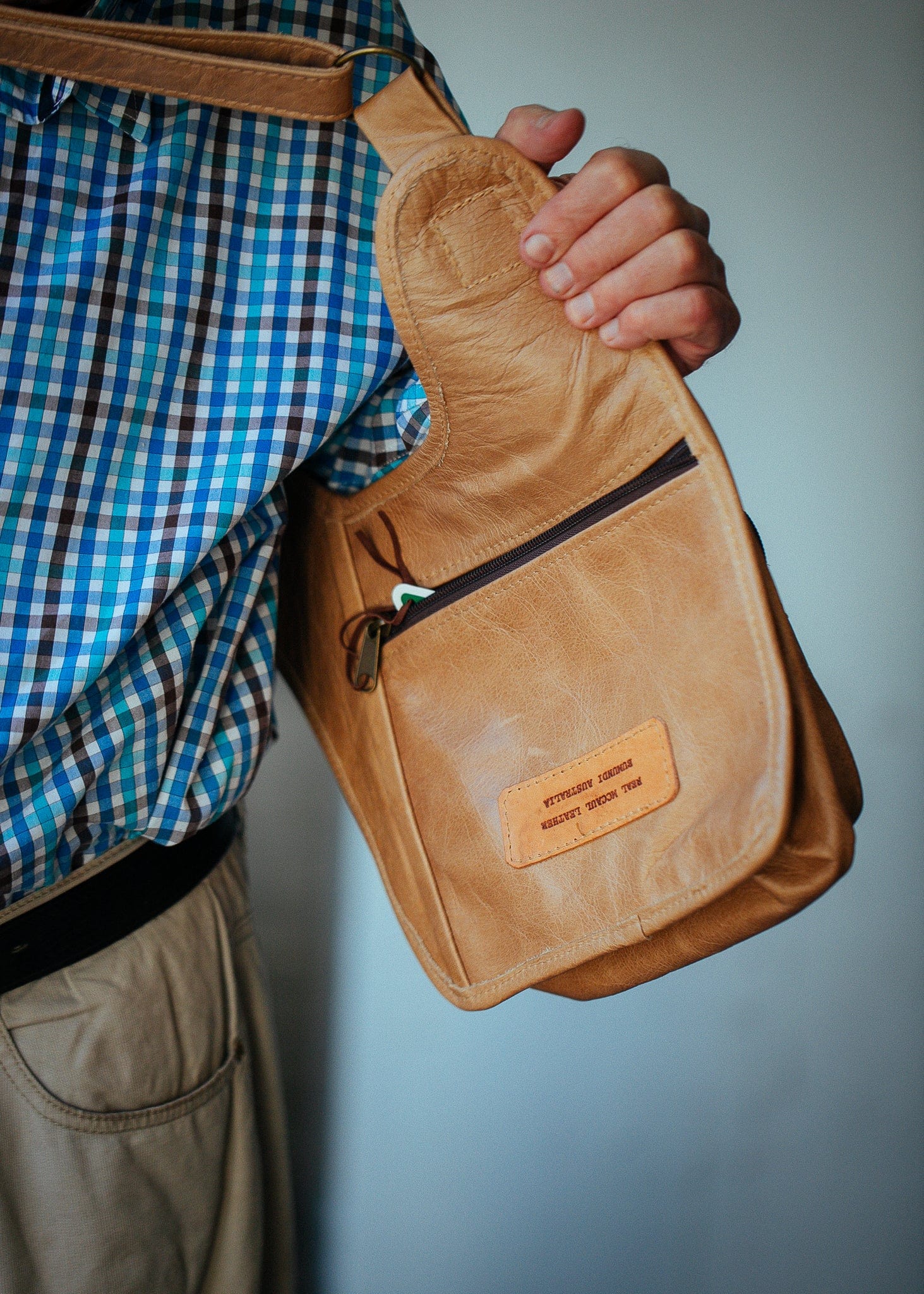 The Real McCaul Back Packs Body Sling Manbag Australian Made Australian Owned Leather ManBag Crossover Backpack Australian Made
