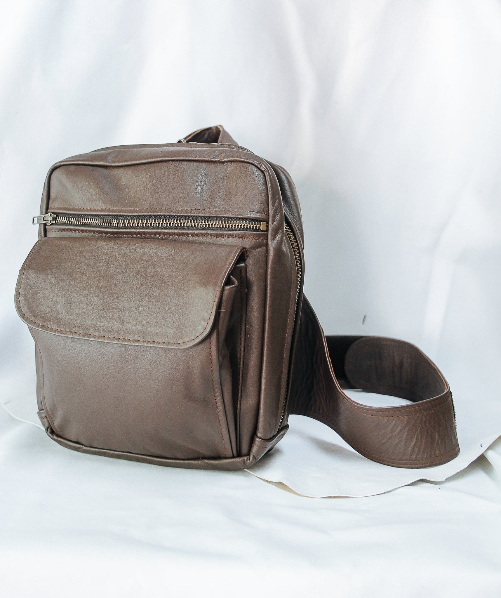 The Real McCaul Back Packs Dark Brown / Brass Crossover Backpack - Small - Cowhide Australian Made Australian Owned Leather ManBag Crossover Backpack Australian Made