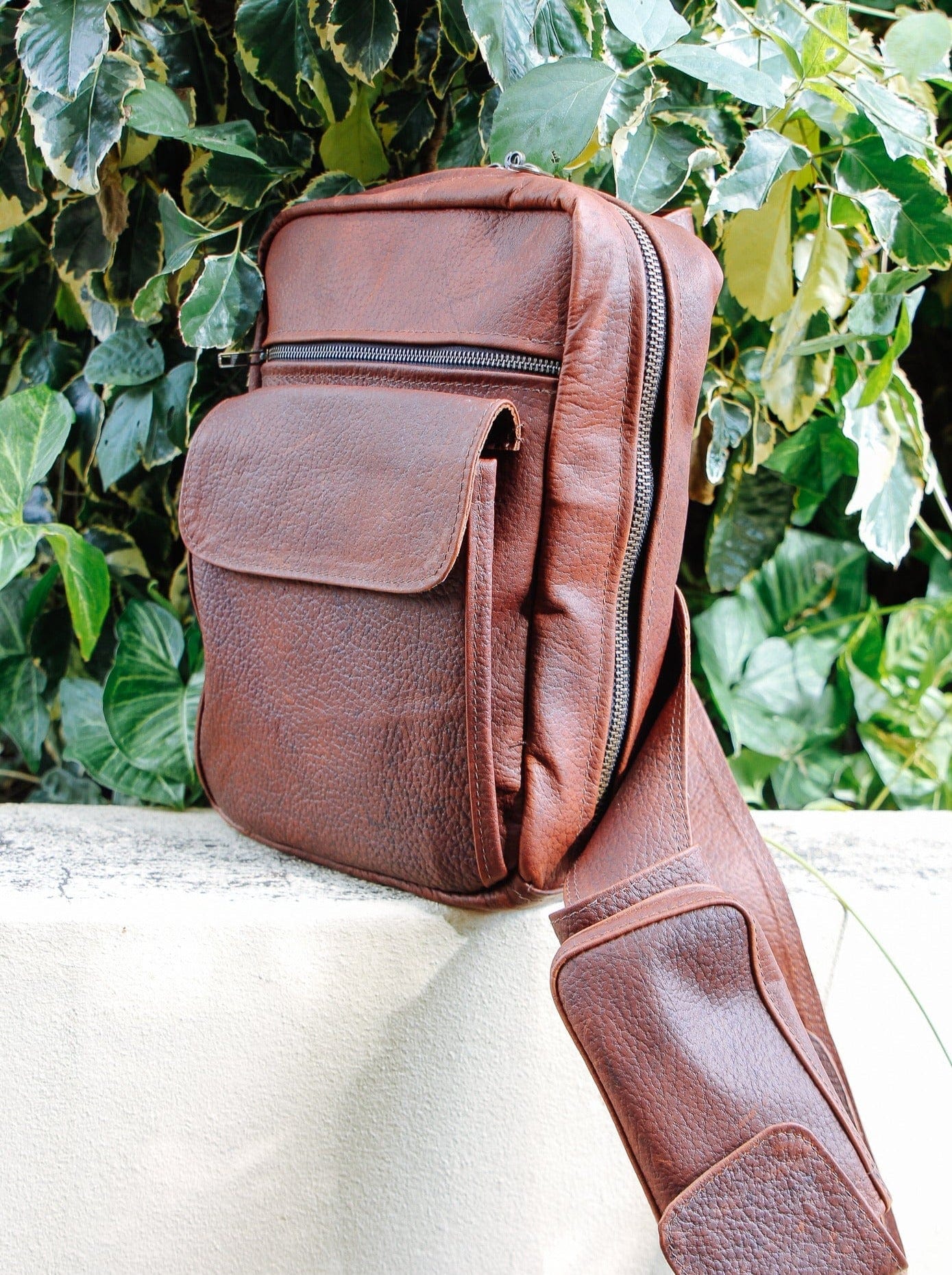 The Real McCaul Back Packs Kangaroo / Burgundy Brown / Brass Crossover Backpack - Medium - Kangaroo Australian Made Australian Owned Leather ManBag Crossover Backpack Australian Made