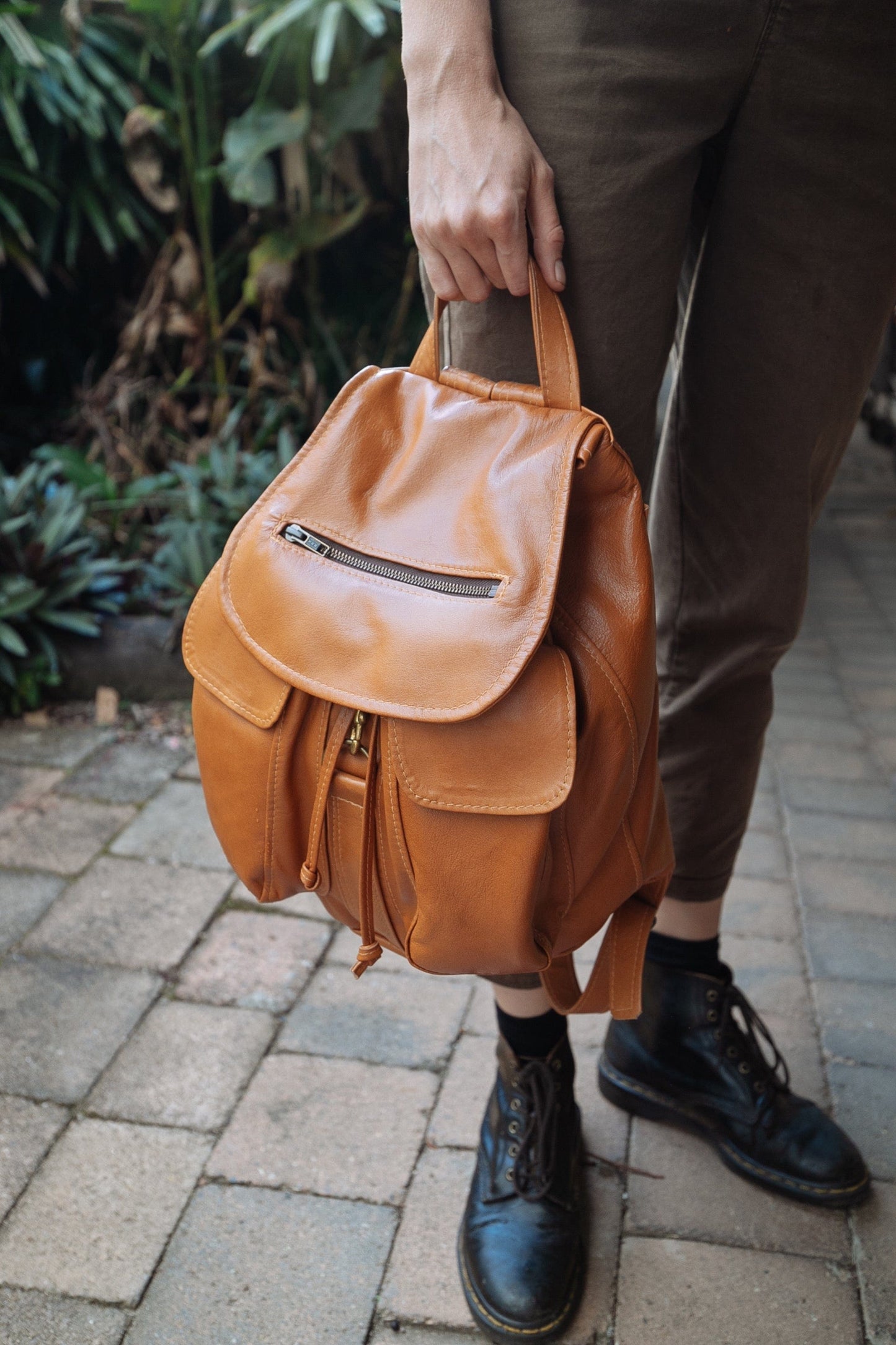 The Real McCaul Back Packs Tan / Kangaroo Pocket Backpack - Medium - Kangaroo Australian Made Australian Owned Medium Pocket Leather Backpack- Made in Australia 