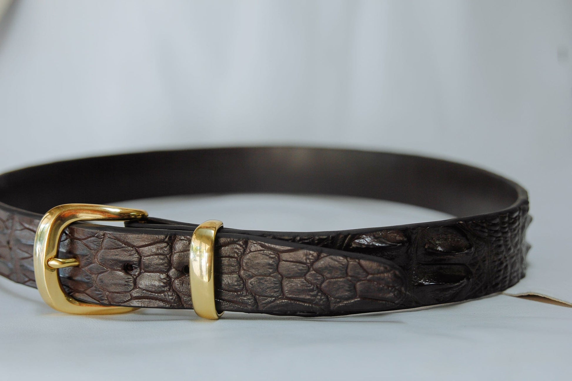 The Real McCaul Belts Brown / Brass / 32" (82cm) Crocodile Belt Australian Made Australian Owned Genuine Crocodile Leather Belt- Made In Australia- Brass Buckle