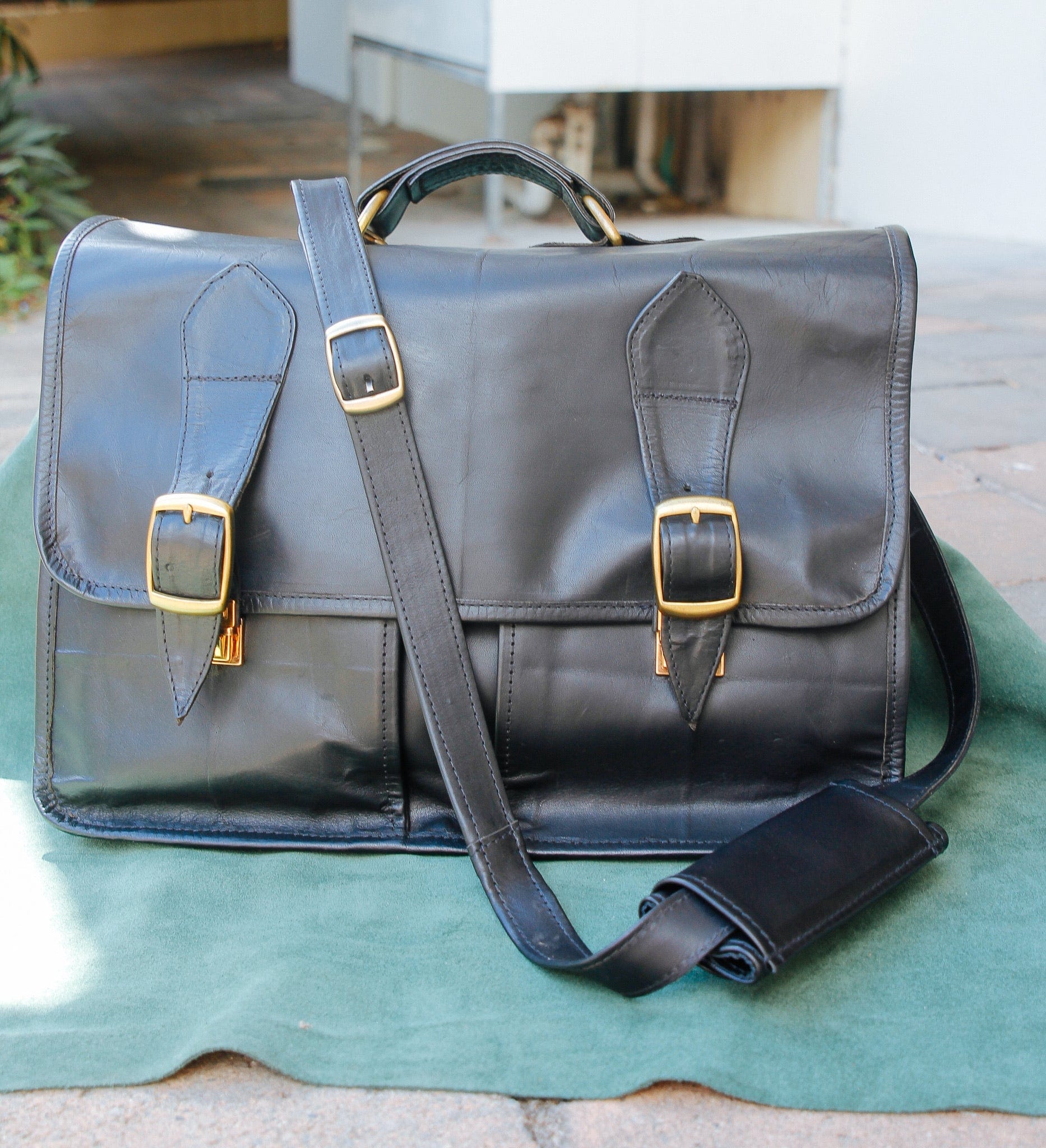 The Real McCaul Briefcases Premium Veg Tan Kangaroo Leather / Black Briefcase (3 Partition) Australian Made Australian Owned Handmade in Australia Leather Briefcase (3 Partition)
