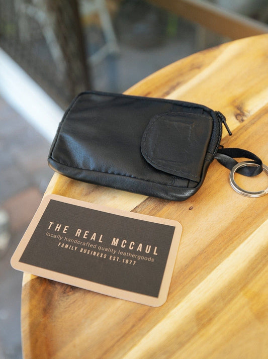 The Real McCaul Coin Purse Best Kangaroo (Soft) / Small / Black Multi-Pocket Pouch Australian Made Australian Owned 3 Pocket Leather Purse - AUSTRALIAN MADE
