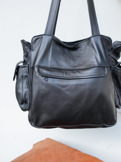 The Real McCaul Handbags Cowhide / Black Polly Handbag Australian Made Australian Owned Partition Leather Handbag- Kangaroo & Cowhide Australian Made