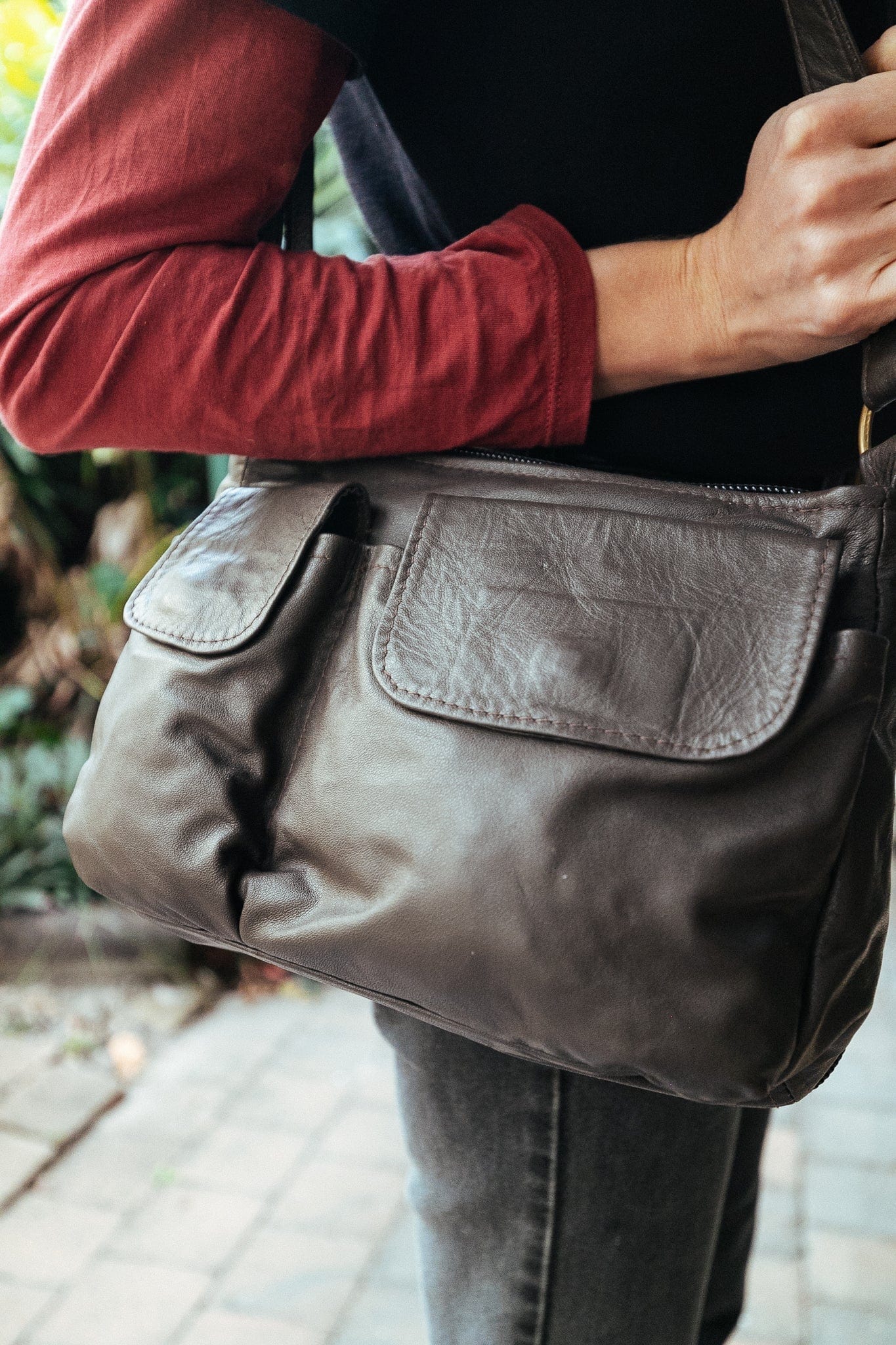 The Real McCaul Handbags Dark Brown Annette HandBag - Large - Cowhide Australian Made Australian Owned Made in Australia Handbag- Large Annette Bag Genuine Leather