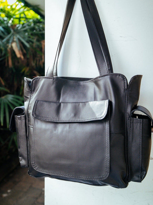 The Real McCaul Handbags Kangaroo / Black Polly Handbag Australian Made Australian Owned Partition Leather Handbag- Kangaroo & Cowhide Australian Made