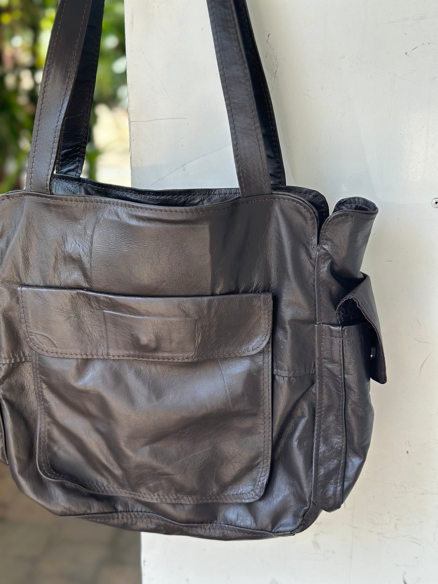 The Real McCaul Handbags Premium Kangaroo / Dark Brown Polly Handbag Australian Made Australian Owned Partition Leather Handbag- Kangaroo & Cowhide Australian Made