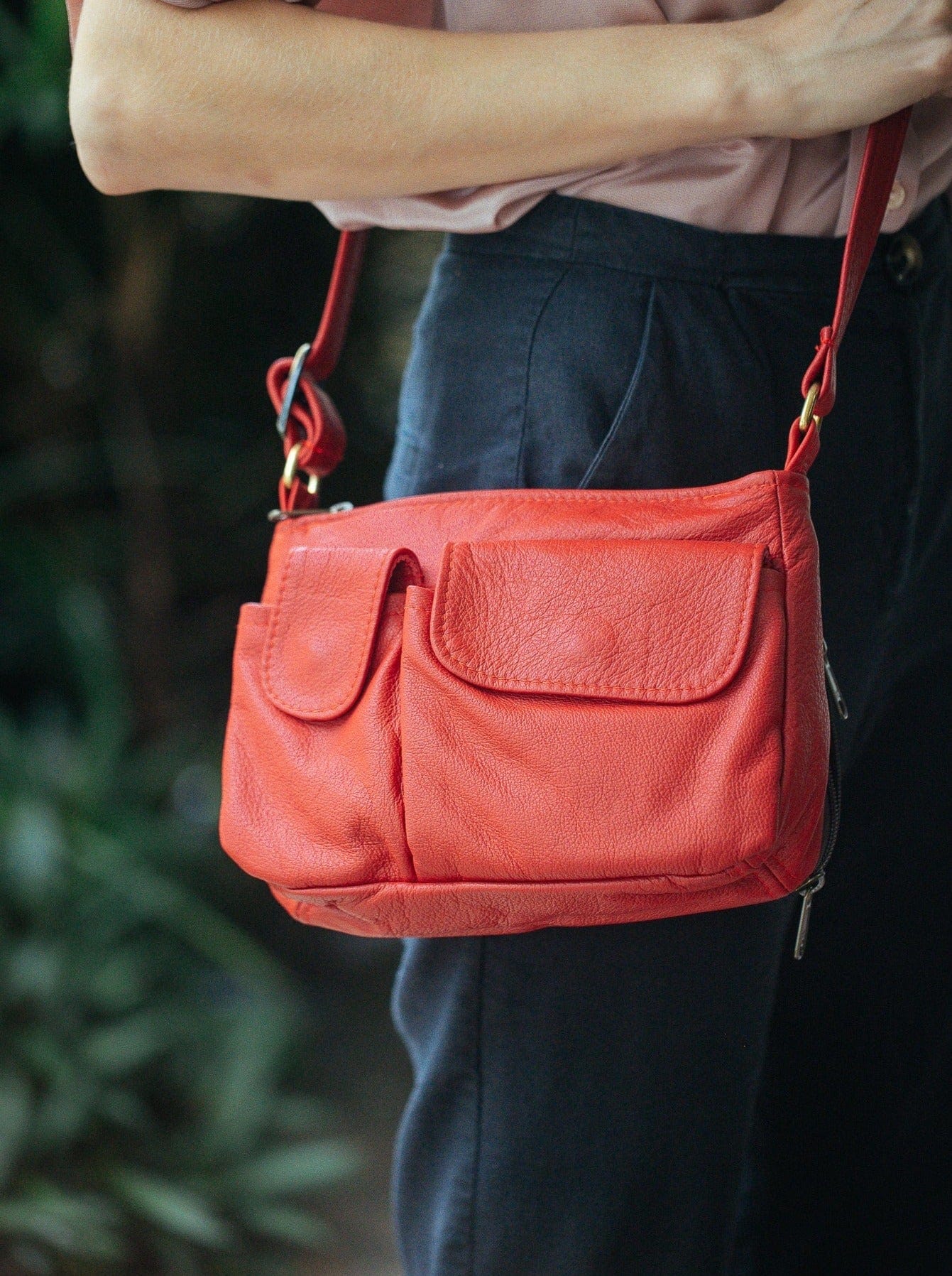 The Real McCaul Handbags Red Annette HandBag - Small - Cowhide Australian Made Australian Owned Women's HandBags- Made in Australia Kangaroo & Cowhide Leather