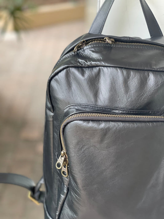 The Real McCaul Leathergoods Back Packs Black The Roger Backpack - Medium - Kangaroo Australian Made Australian Owned Leather Backpack Australian Made