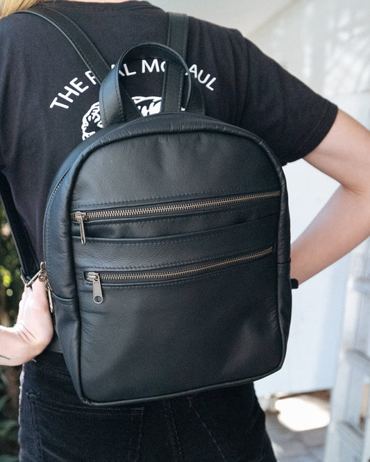 The Real McCaul Leathergoods Back Packs Kangaroo / Black The Annie Backpack - Large - Kangaroo Australian Made Australian Owned Handmade Leather Backpacks Made in Australia