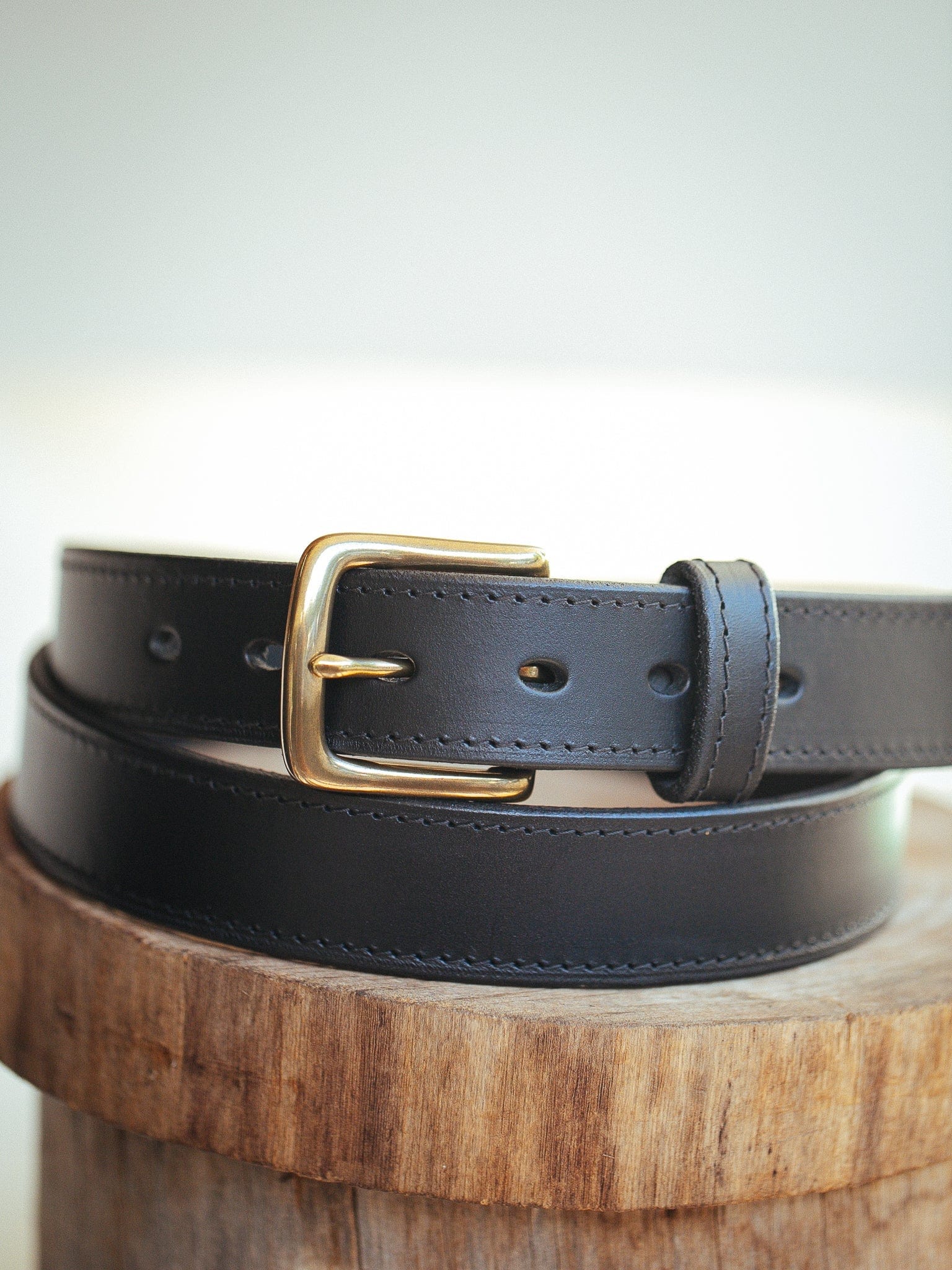 The Real McCaul Leathergoods Belts 28" (71cm) / Antique Brass Maxwell Belt 35mm - Black Australian Made Australian Owned Australian Made Solid Leather Full Grain Rancher Belt- Black