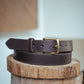 The Real McCaul Leathergoods Belts 28" (71cm) / Antique Brass Maxwell Belt 35mm - Dark Brown Australian Made Australian Owned Australian Made Solid Leather Full Grain Rancher Belt- Black