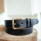 The Real McCaul Leathergoods Belts 28" (71cm) / Antique Brass Savvy Narrow Dress Belt 32mm - Black Australian Made Australian Owned Australian Made Solid Leather Full Grain Dress Belt- Black