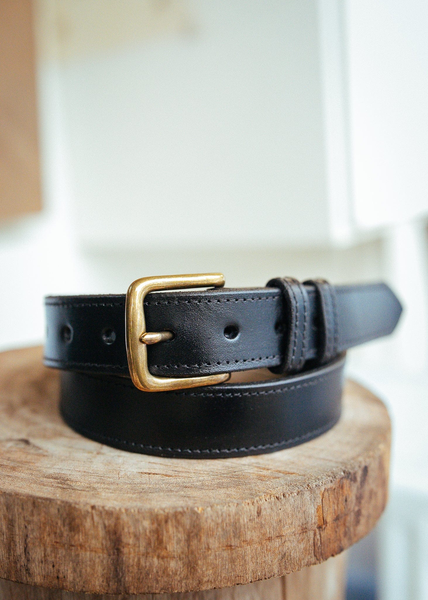 The Real McCaul Leathergoods Belts 28" (71cm) / Antique Brass Savvy Narrow Dress Belt 32mm - Black Australian Made Australian Owned Australian Made Solid Leather Full Grain Dress Belt- Black