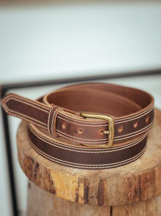 The Real McCaul Leathergoods Belts 28" (71cm) / Antique Brass The Frank Heritage Belt - 32mm Australian Made Australian Owned Australian Made Solid Leather Full Grain Dress Belt- Black