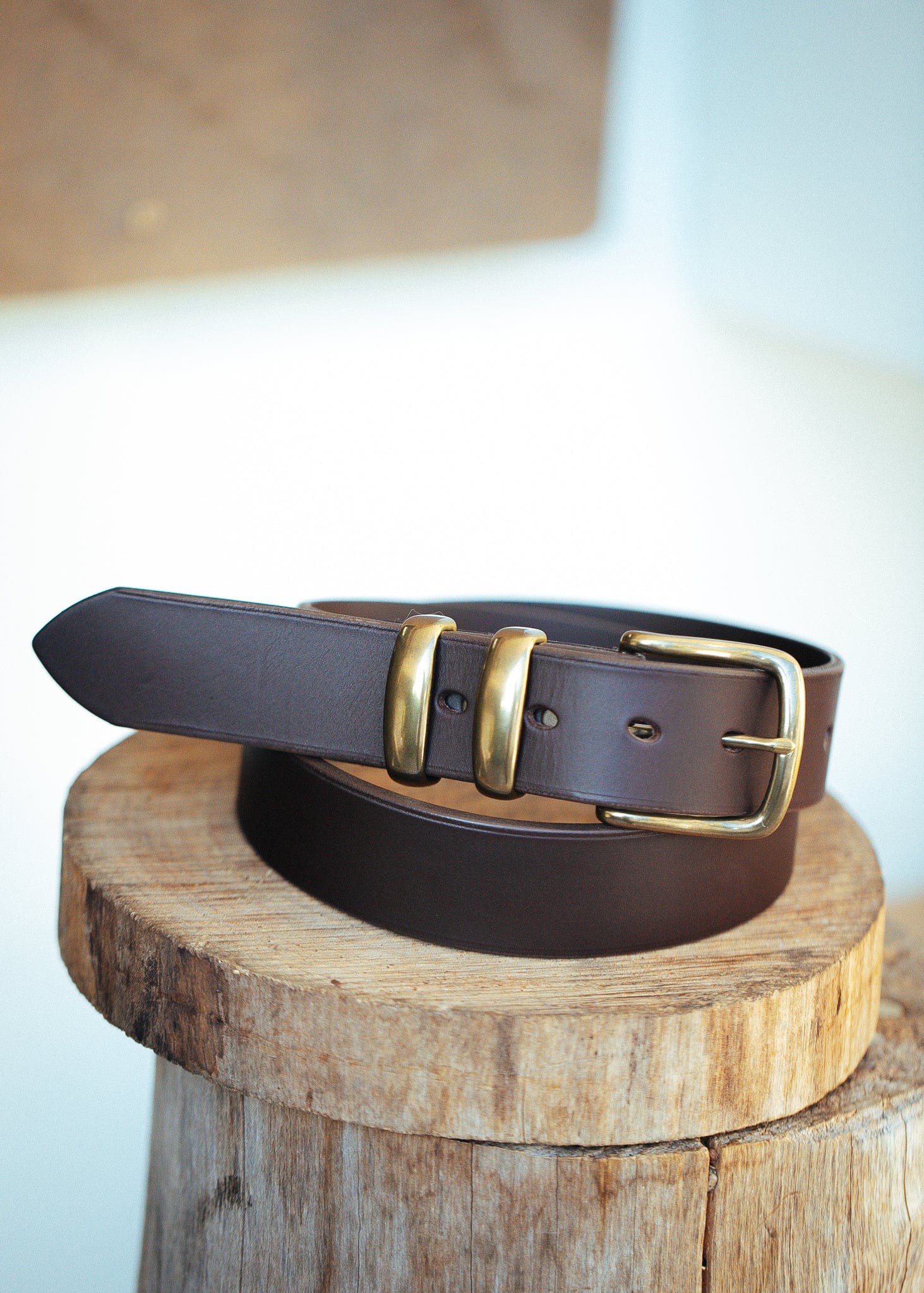 The Real McCaul Leathergoods Belts Antique Brass / 30” (77cm) Plain 38mm Belt - Double Keeper - Dark Brown Australian Made Australian Owned Genuine Cowhide Leather Belt - Handmade in Australia