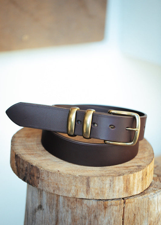 The Real McCaul Leathergoods Belts Antique Brass / 30” (77cm) Plain 38mm Belt - Double Keeper - Dark Brown Australian Made Australian Owned Genuine Cowhide Leather Belt - Handmade in Australia
