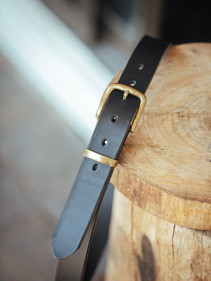 The Real McCaul Leathergoods Belts Antique Brass / 30" (77cm) Standard 32mm Belt - Black Australian Made Australian Owned Solid Leather Men's Belt - Handmade in Australia - Brass Buckle