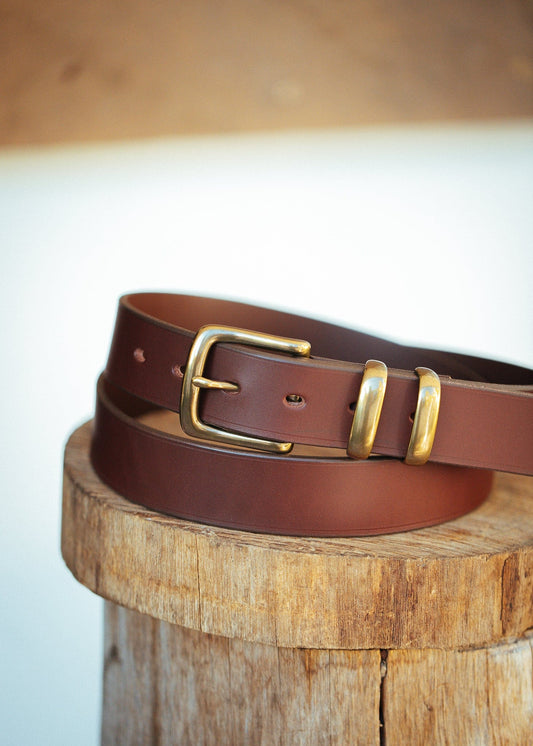 The Real McCaul Leathergoods Belts Antique Brass / 30” (77cm) Standard 35mm Belt - Double Keeper - Cognac Australian Made Australian Owned Genuine Cowhide Leather Belt - Handmade in Australia